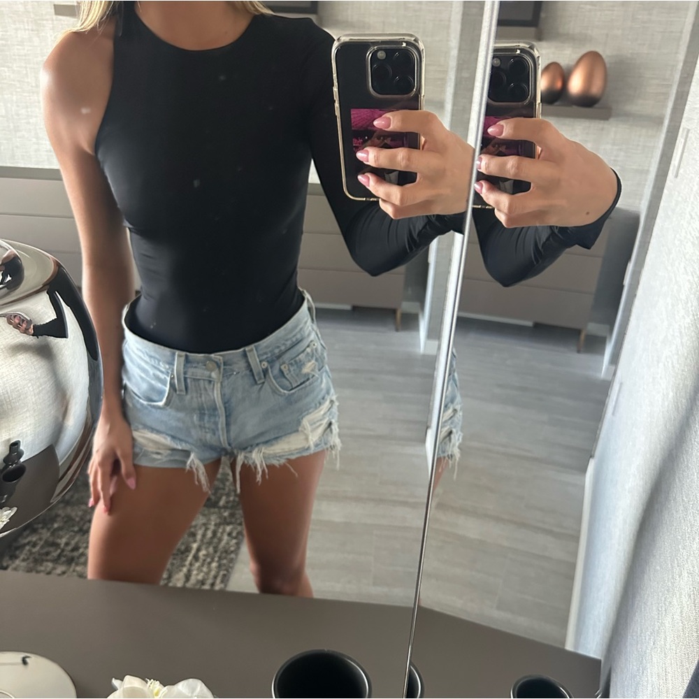 Zara black one shoulder bodysuit with open back